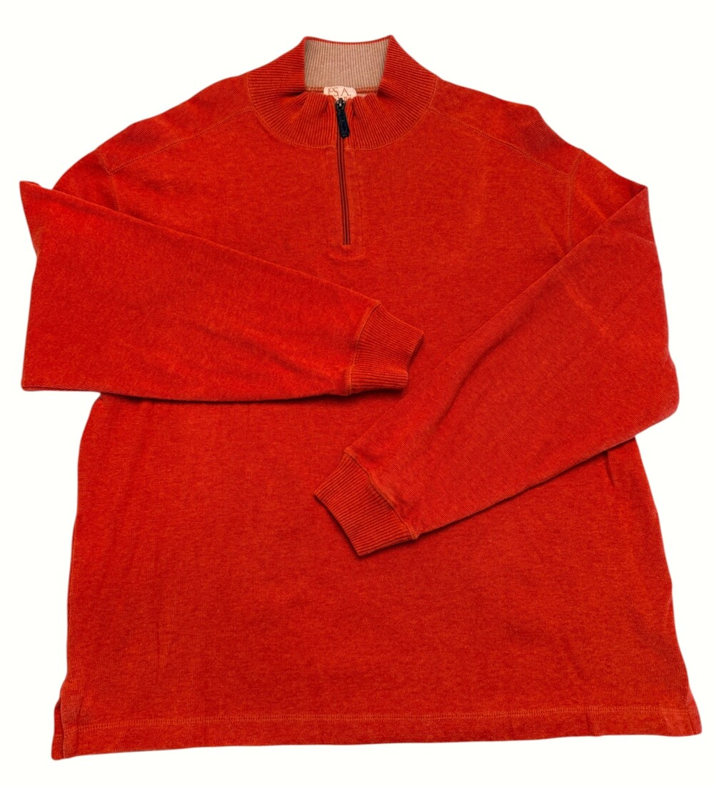Jos A Bank Mens XL 1/4 Zip Pullover Sweater Burnt Orange 100% Cotton